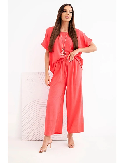 Dámský viskózový komplet halenka s krátkým rukávem a kalhoty se širokými nohavicemi model 22128649 - K-Fashion