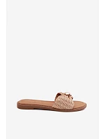 Dámské ploché béžové zlaté pantofle Goldie