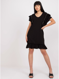 Čierne bavlnené ležérne šaty s volánom