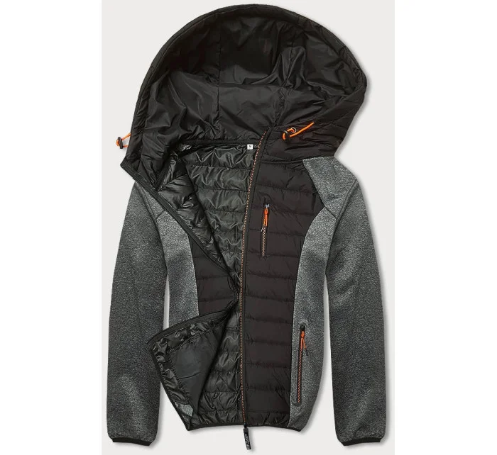 Čierno-grafitová pánska športová bunda z rôznych spojených materiálov (8M910-392)