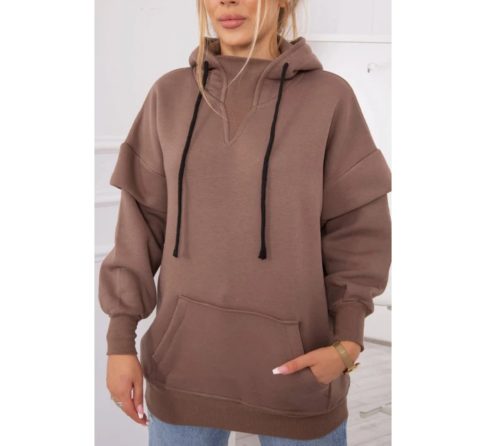 Zateplená mikina s polovičným zipsom mocca