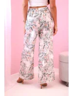 Dámské široké kalhoty s květinovým potiskem tmavá máta Dámské široké kalhoty s květinovým potiskem tmavá máta