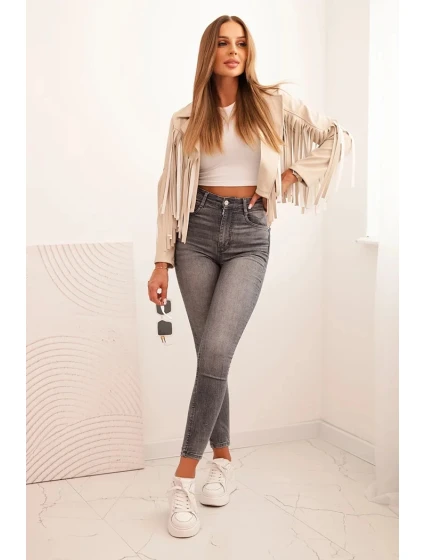 Dámská bunda z eko kůže s třásněmi v boho stylu béžová