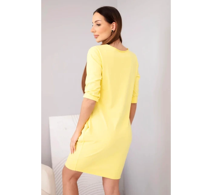 Dámské bavlněné šaty s 3/4 rukávem a kapsami žlutá
