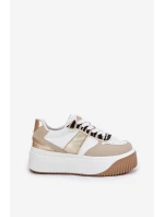 Sneakersy Damskie Na Masywnej Platformie Zwierzęcy Wzór Beżowo-Złote Telanila