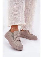 Kožené Sportovní Boty Tenisky Na Platformě Se Zipem model 21691885 Tmavě Béžové - VINCEZA