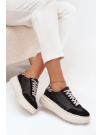 Skórzane Sneakersy Damskie Na Platformie Panterka Zazoo N1263 Czarne