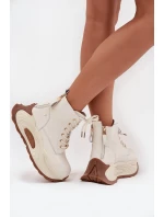 Kožené zateplené dámské kotníčkové boty na platformě model 21711743 světle béžové - Goe