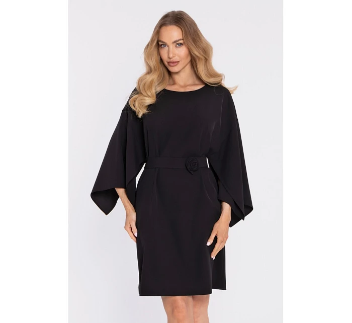 model 22040591 Šaty s ozdobnými širokými rukávy černé - Moe model 22040591 Šaty s ozdobnými širokými rukávy černé - Moe