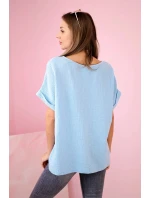 Mušelínová blúzka s náhrdelníkom modrá Mušelínová blúzka s náhrdelníkom modrá