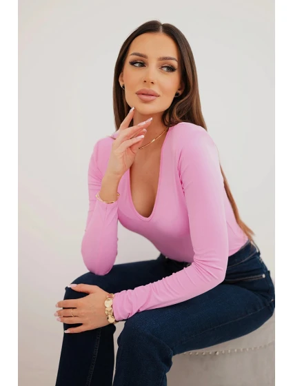 Dámská blůza s výstřihem do V a dlouhým rukávem model 21890044 růžová - K-Fashion