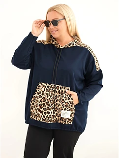 Dámska mikina Plus Size z viskózy s kapucňou a leopardovými vsadkami, granátová