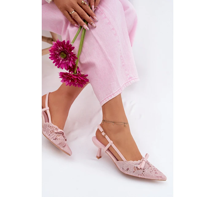 Dámské krajkové sandály na podpatku s mašlí Růžové Maribelle