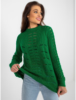 Zelený ažurový oversize sveter s dlhými rukávmi