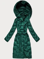 Prešívaný kabát s opaskom Libland tmavozelený (LD-7806)