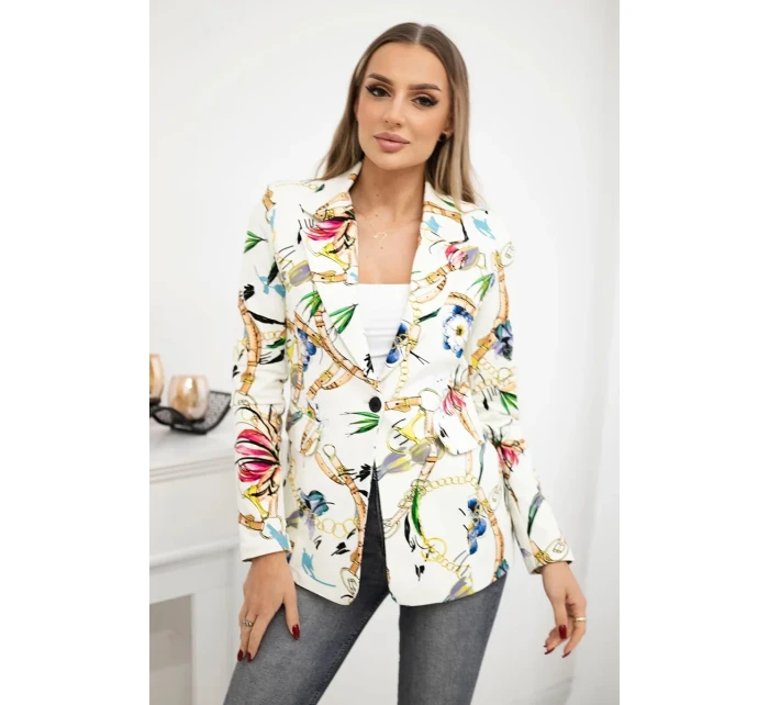 Bavlnená bunda s potlačou a gombíkom ecru