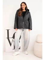 Dámská jarní prošívaná bunda s kapucí a zipem černá