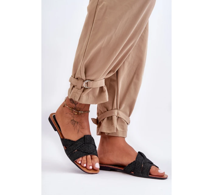 Damskie Materiałowe Klapki Czarne Aversa Damskie Materiałowe Klapki Czarne Aversa