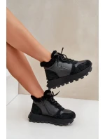 Skórzane Sneakersy Trapery Damskie Z Futerkiem Na Platformie Big Star OO274A329 Czarne Skórzane Sneakersy Trapery Damskie Z Futerkiem Na Platformie Big Star OO274A329 Czarne