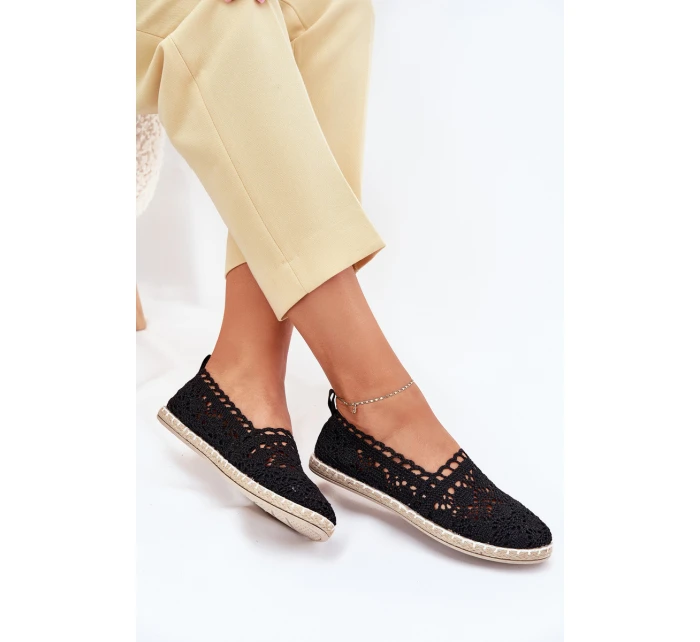 Koronkowe Espadryle Damskie Czarne Adelira