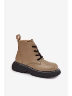 Ocieplane Botki Damskie Na Platformie Sznurowane Zielone Harmine