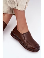 Dámské kožené nazouvací polobotky model 22356094 hnědé - VINCEZA Dámské kožené nazouvací polobotky model 22356094 hnědé - VINCEZA