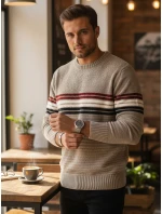 Pánsky pruhovaný sveter svetlohnedý FashionStreet WX2282