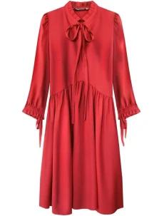 Červené dámske šaty s volánikovým stojačikom (208ART)