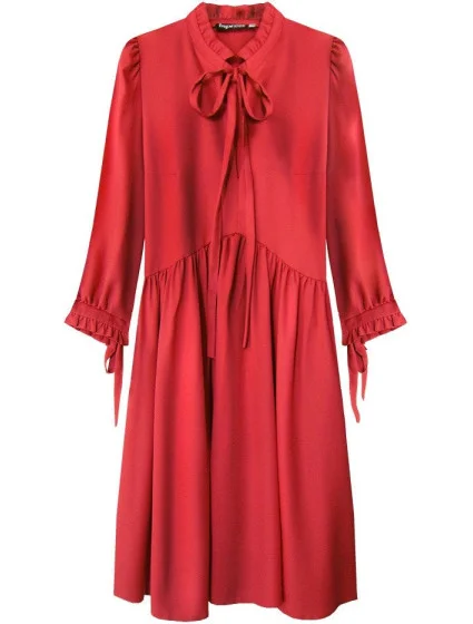 Červené dámske šaty s volánikovým stojačikom (208ART)