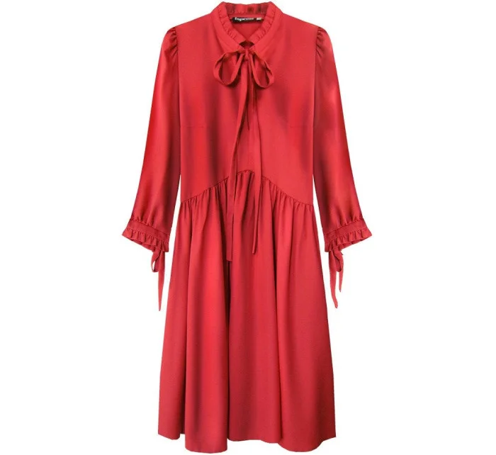 Červené dámske šaty s volánikovým stojačikom (208ART)