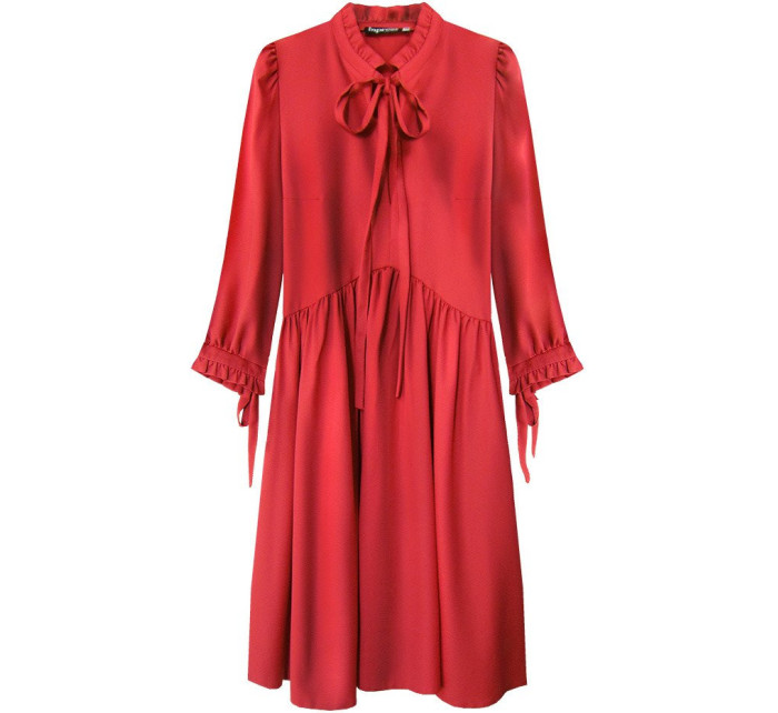 Červené dámske šaty s volánikovým stojačikom (208ART)