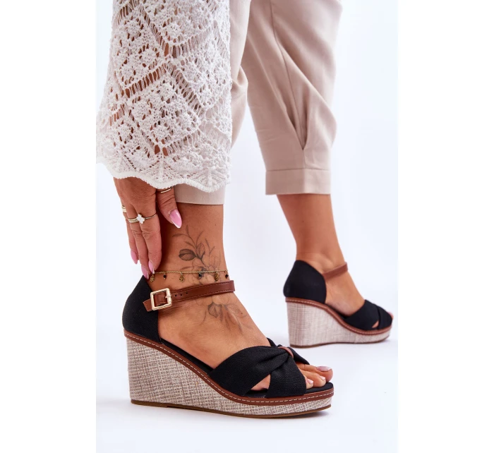 Sandały Damskie Na Koturnie Czarne Daphne Sandały Damskie Na Koturnie Czarne Daphne