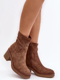 Dámské kotníčkové boty na podpatku hnědé model 21642290 - Boto