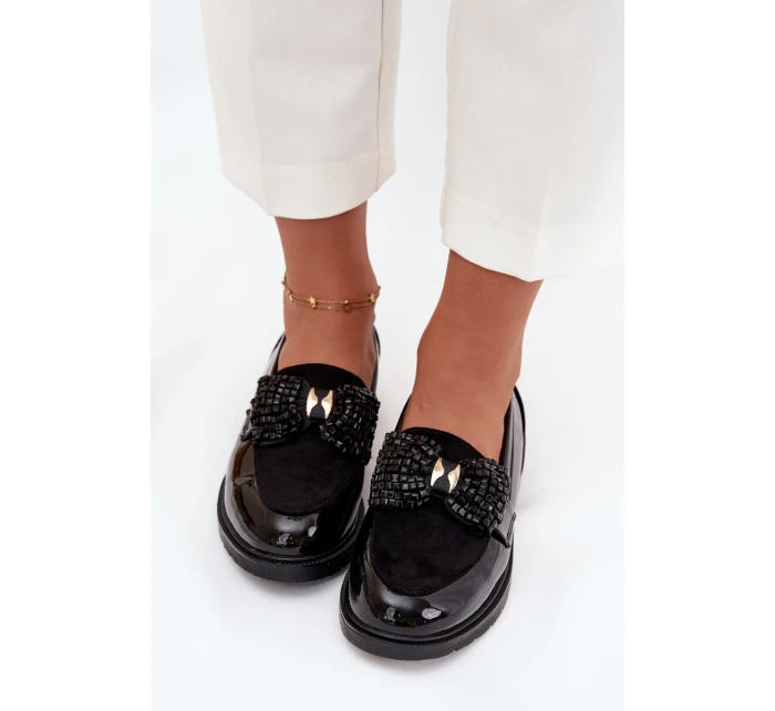Lakierowane Mokasyny Damskie Z Kokardką S.Barski HY51-319 Czarne