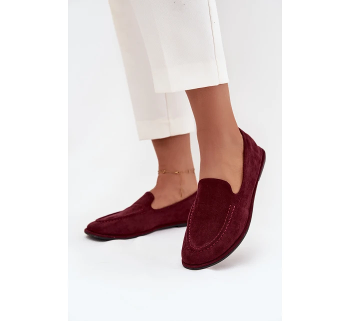 Mokasyny Damskie Z Eko Zamszu Płaskie Bordowe Miryelle