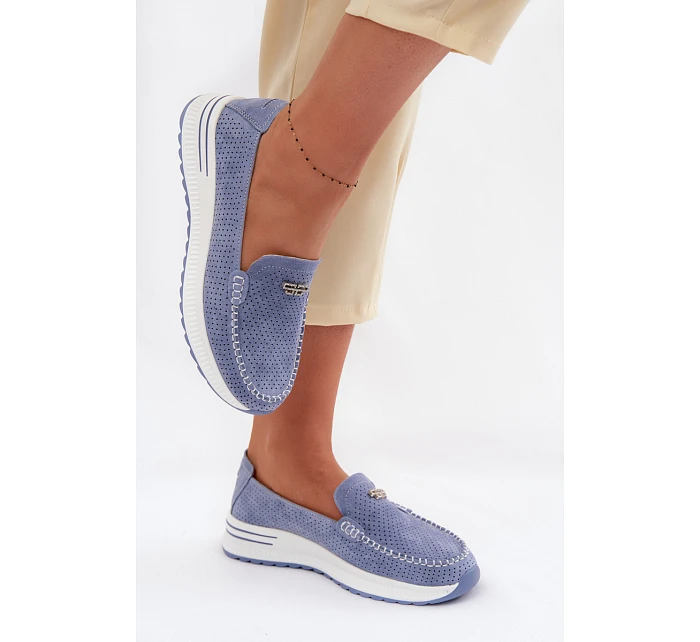 Dámské mokasíny z přírodního semiše modré model 22095022 - EVENTO