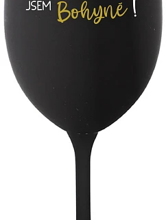 VÍNO JE NÁPOJ BOHŮ. JSEM BOHYNĚ! - černá sklenice na víno 350 ml