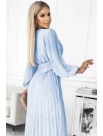 KLARA Dámské plisované šaty v barvě s výstřihem a opaskem model 20728185 - numoco basic