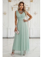 Dlouhé maxi šaty s  a hlubokým výstřihem pistáciová barva model 22082632 - numoco basic