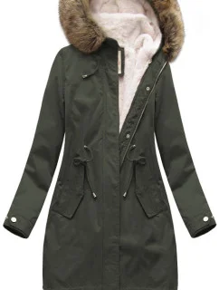 Dámska zimná bunda parka v army farbe s odnímateľnou podšívkou a kapucňou (7626BIG)