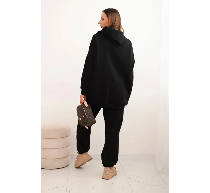 Dámský teplákový komplet model 21441644 z bavlny s kapucí černý - K-Fashion Dámský teplákový komplet model 21441644 z bavlny s kapucí černý - K-Fashion