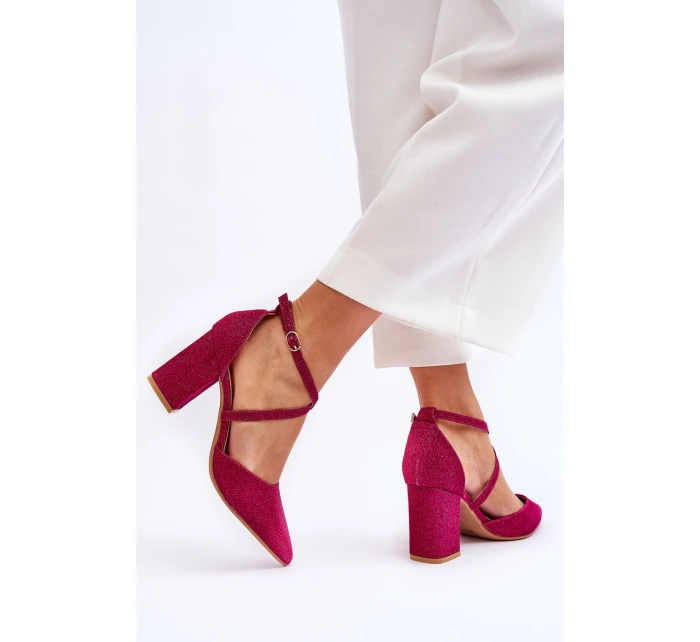 Modne Błyszczące Czółenka Na Słupku Fuksja Galaxy