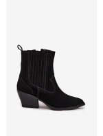 Semišové kovbojské kotníkové boty dámské na podpatku zateplené černé model 21714846 - Boto Semišové kovbojské kotníkové boty dámské na podpatku zateplené černé model 21714846 - Boto