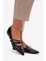 Dámske lakované baleríny s remienkami Palenna - čierne