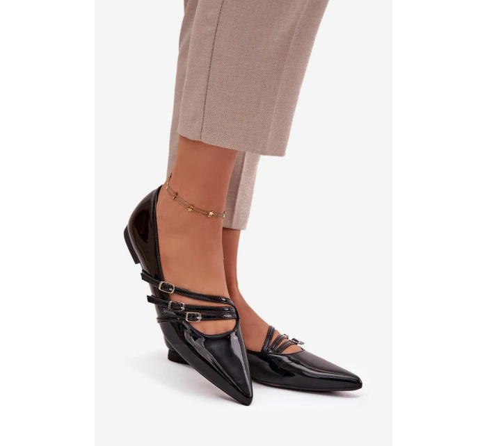 Dámske lakované baleríny s remienkami Palenna - čierne