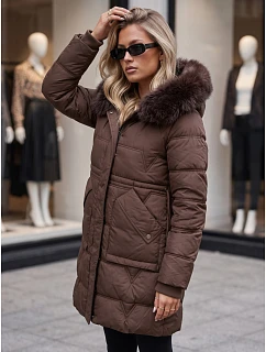 Dámska zimná prešívaná bunda s kapucňou, hnedá, FashionStreet TY5825