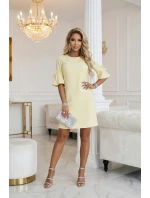 Dámské trapézové šaty s vázáním na rukávech pastelově žluté model 22022940 - numoco