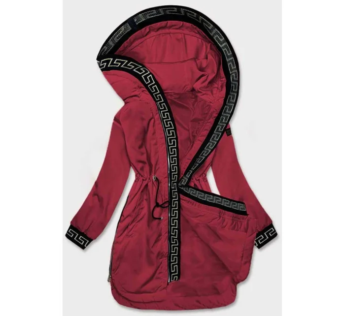 Dámska tenká bunda s ozdobným lemovaním tmavočervená (B8142-27)