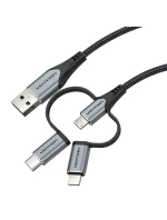 Vention USB-A 3v1 Micro-B USB-C Lightning kábel 1 m sivý