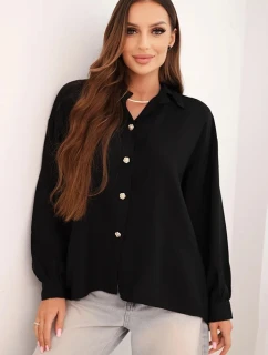 Dámska elegantná košeľa z viskózy s ozdobnými gombíkmi čierna